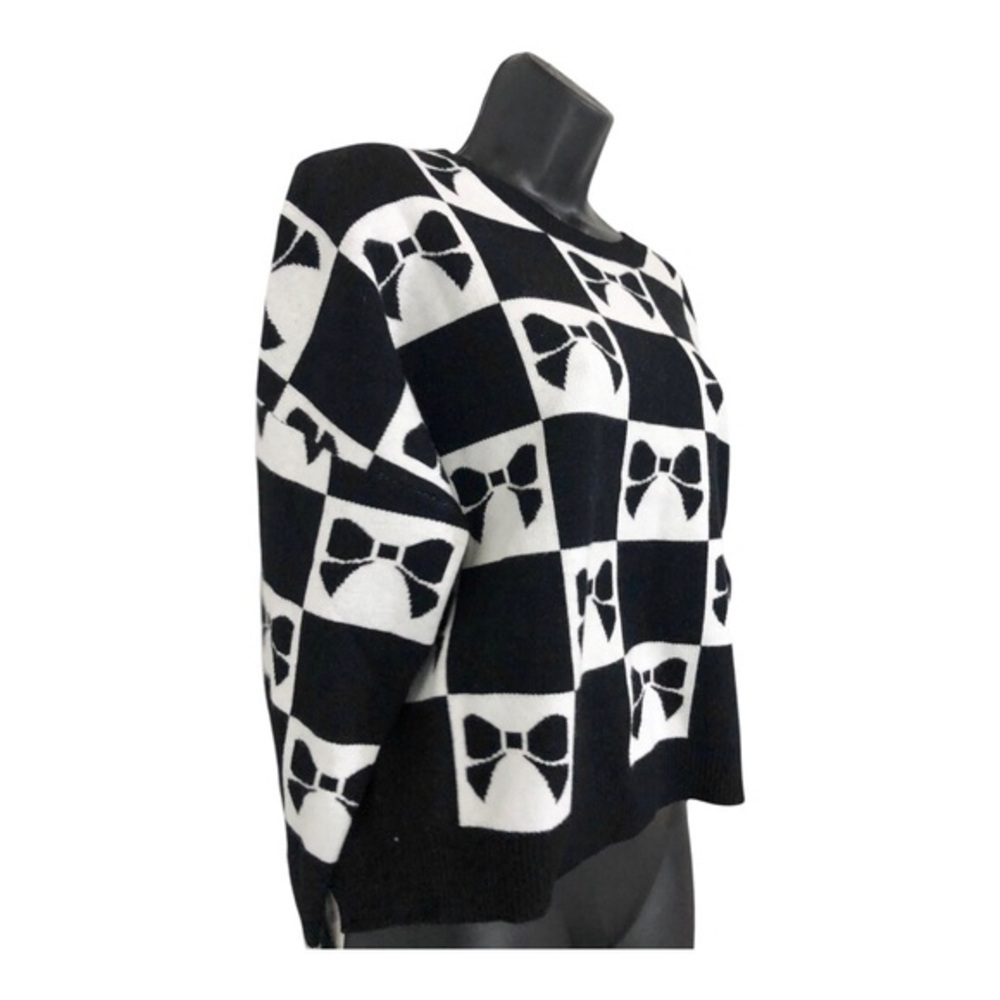 Luna Ivy black white checkered bow print sweater size large‎ brand  new